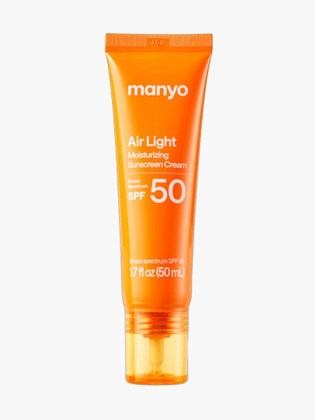Manyo Air Light Moisturizing Sunscreen Cream SPF 50 in branded tube component on a light gray background